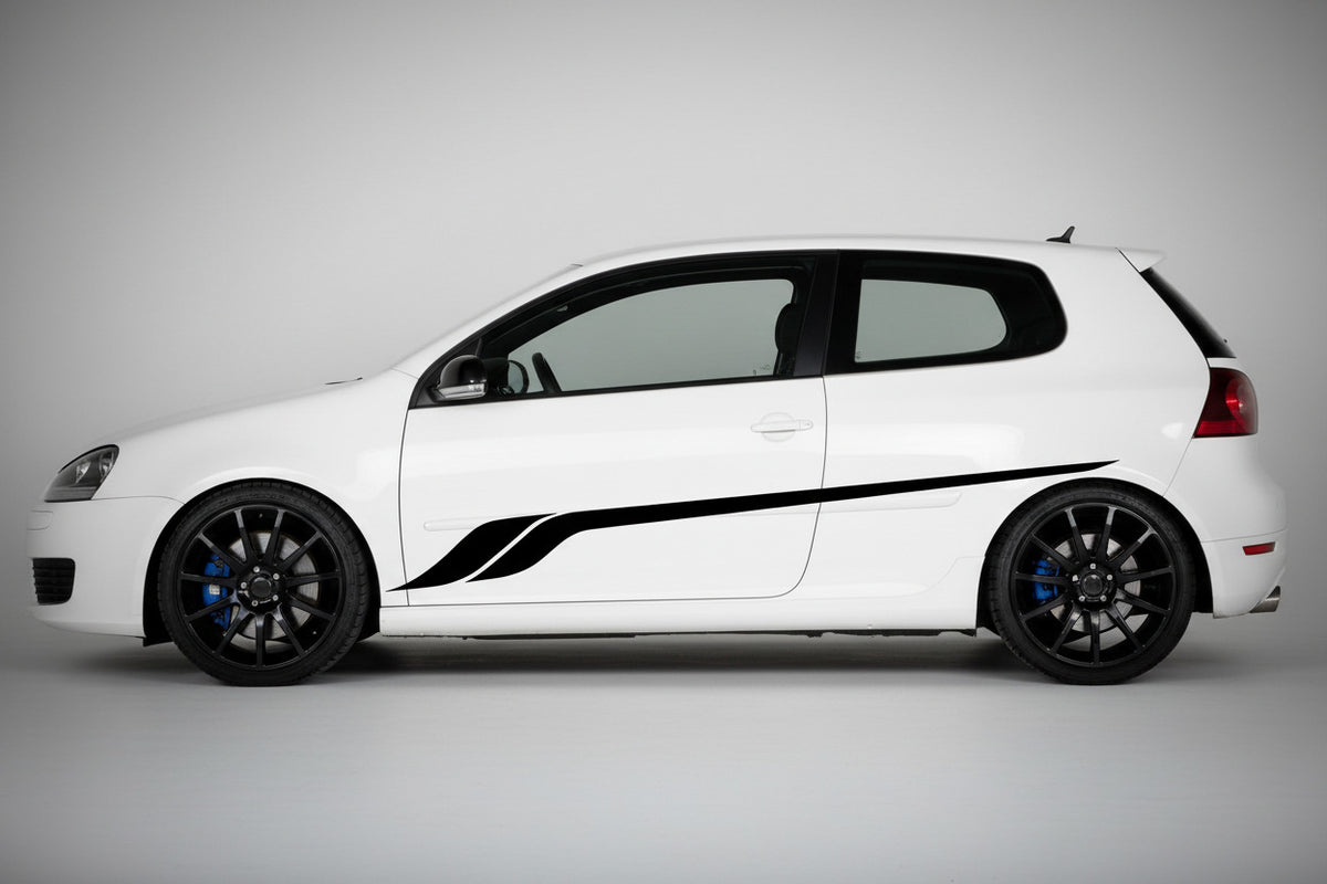 black sportline vinyl stripe Decal on driver side of hatchback car