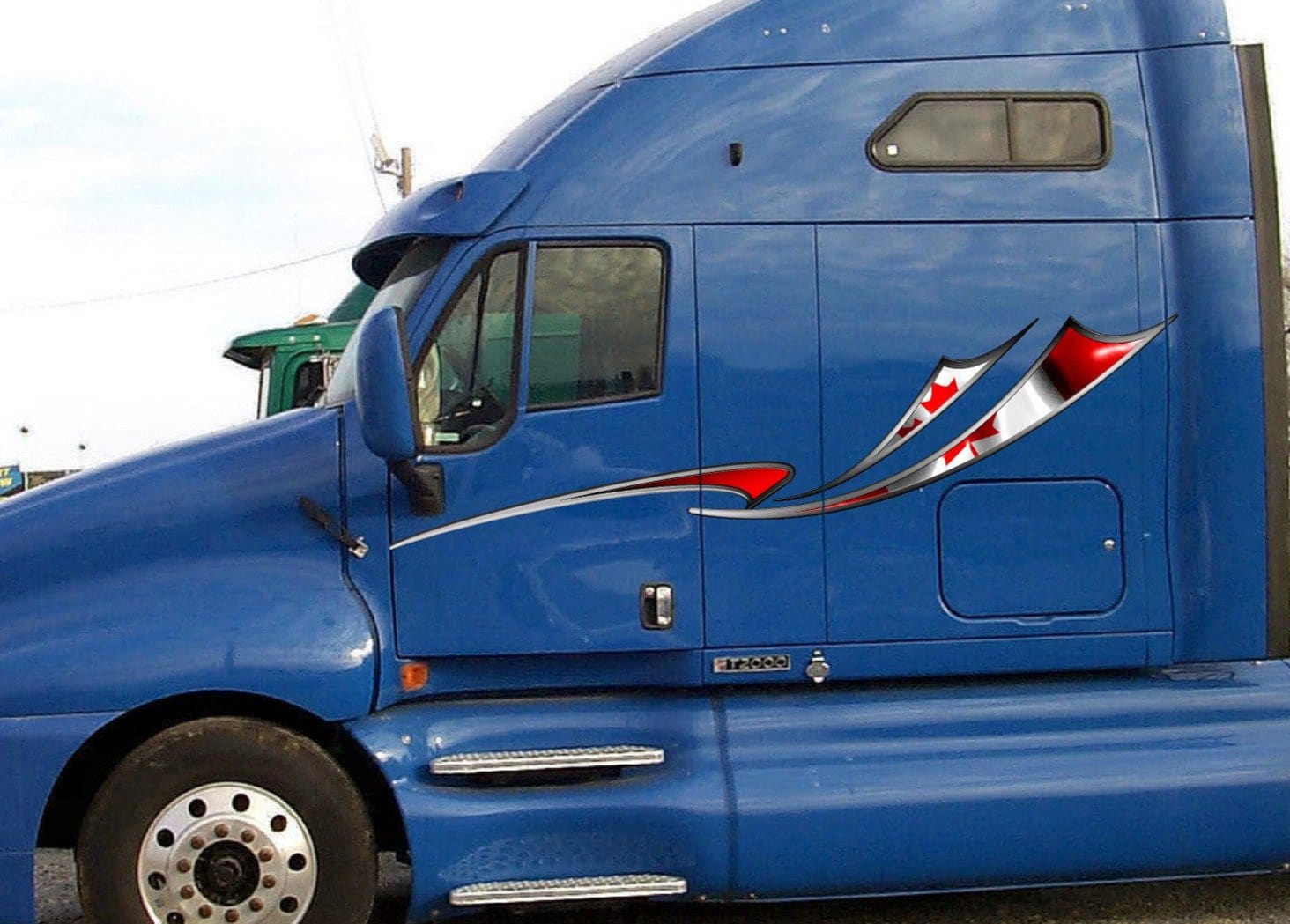 canadian flag decal stripes on blue semi