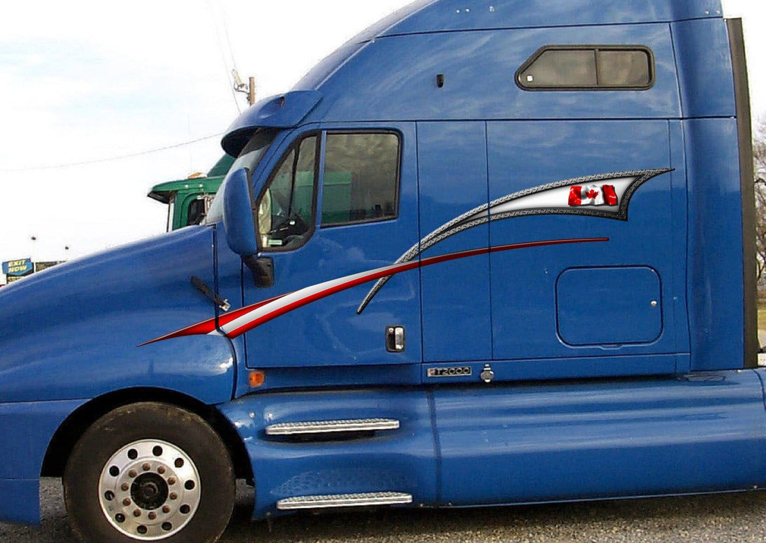 canadian flag vinyl stripe on the side of white truck