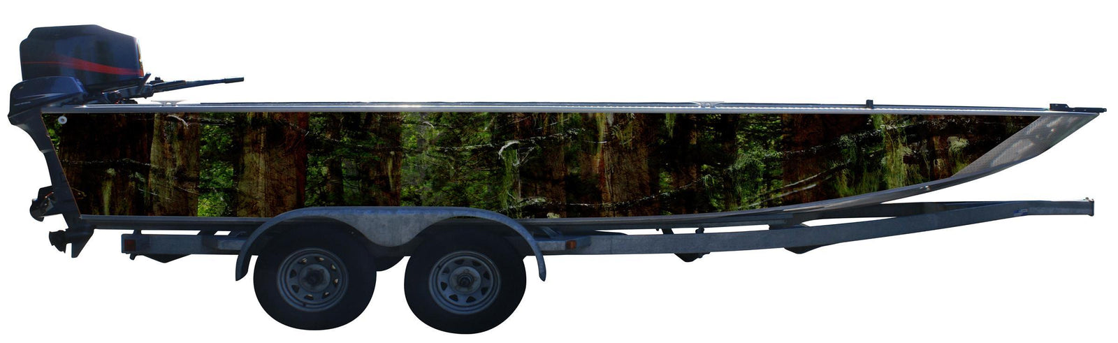 camo cedar vinyl wrap on small boat