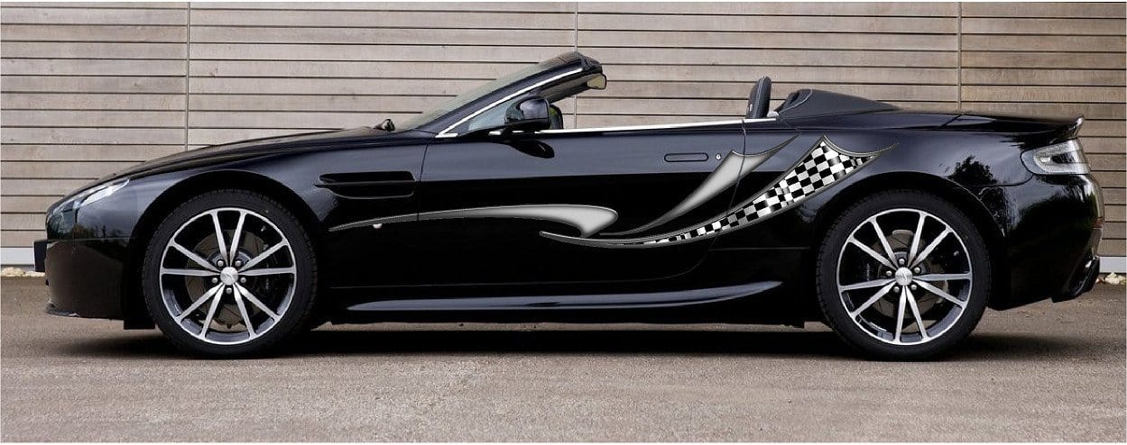 checkered flag stripe vinyl graphics on white car