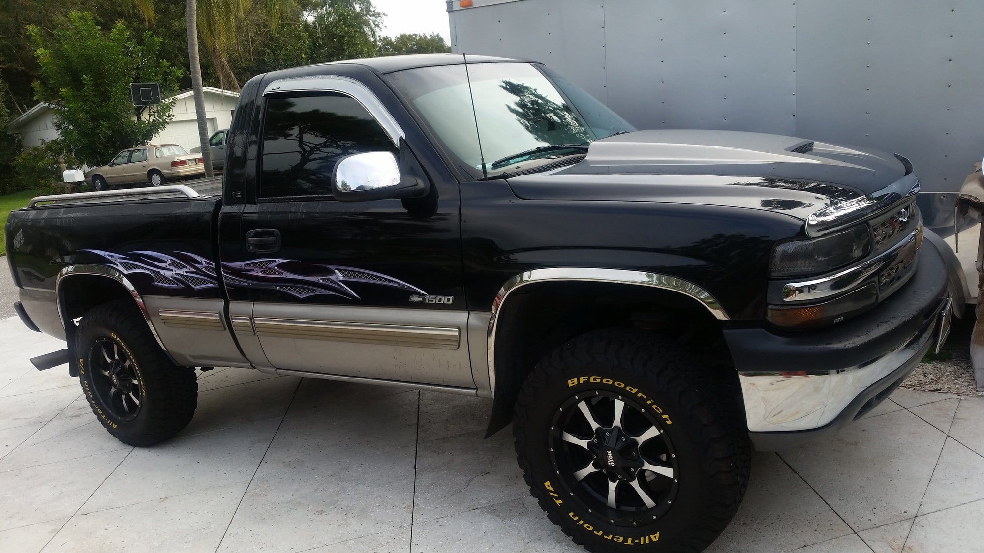 metal flames vinyl decals on black truck