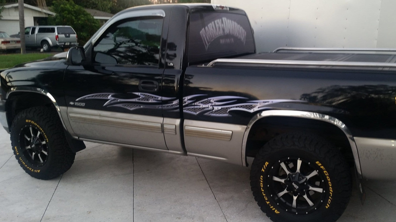 metal flames vinyl decals on black truck