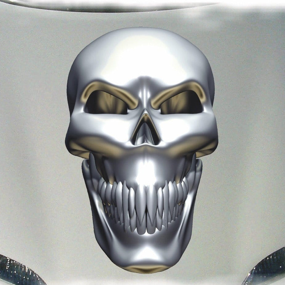 chrome skull decal on car hood