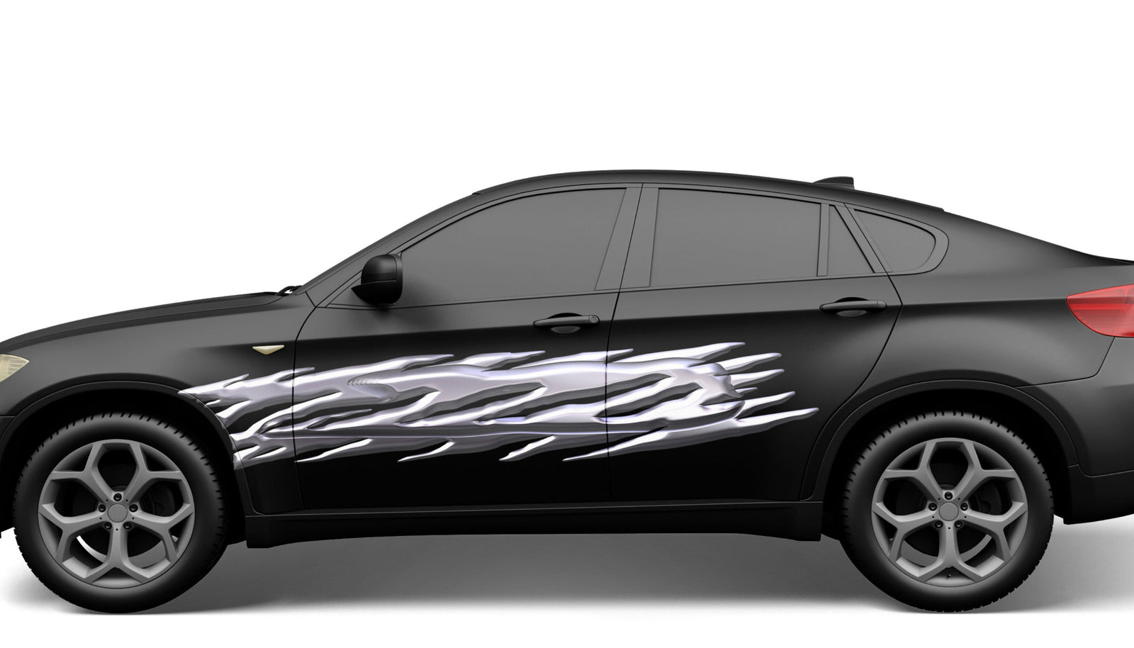 chrome flames vinyl graphics on the side of black suv 