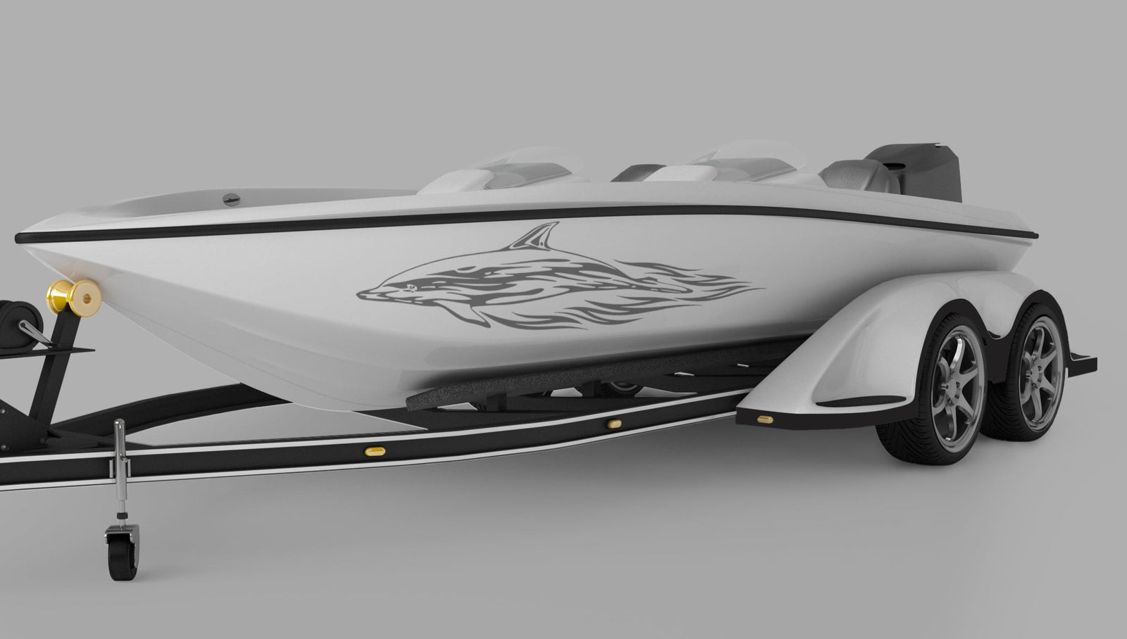 dolphin swimming vinyl graphics on the side of boat