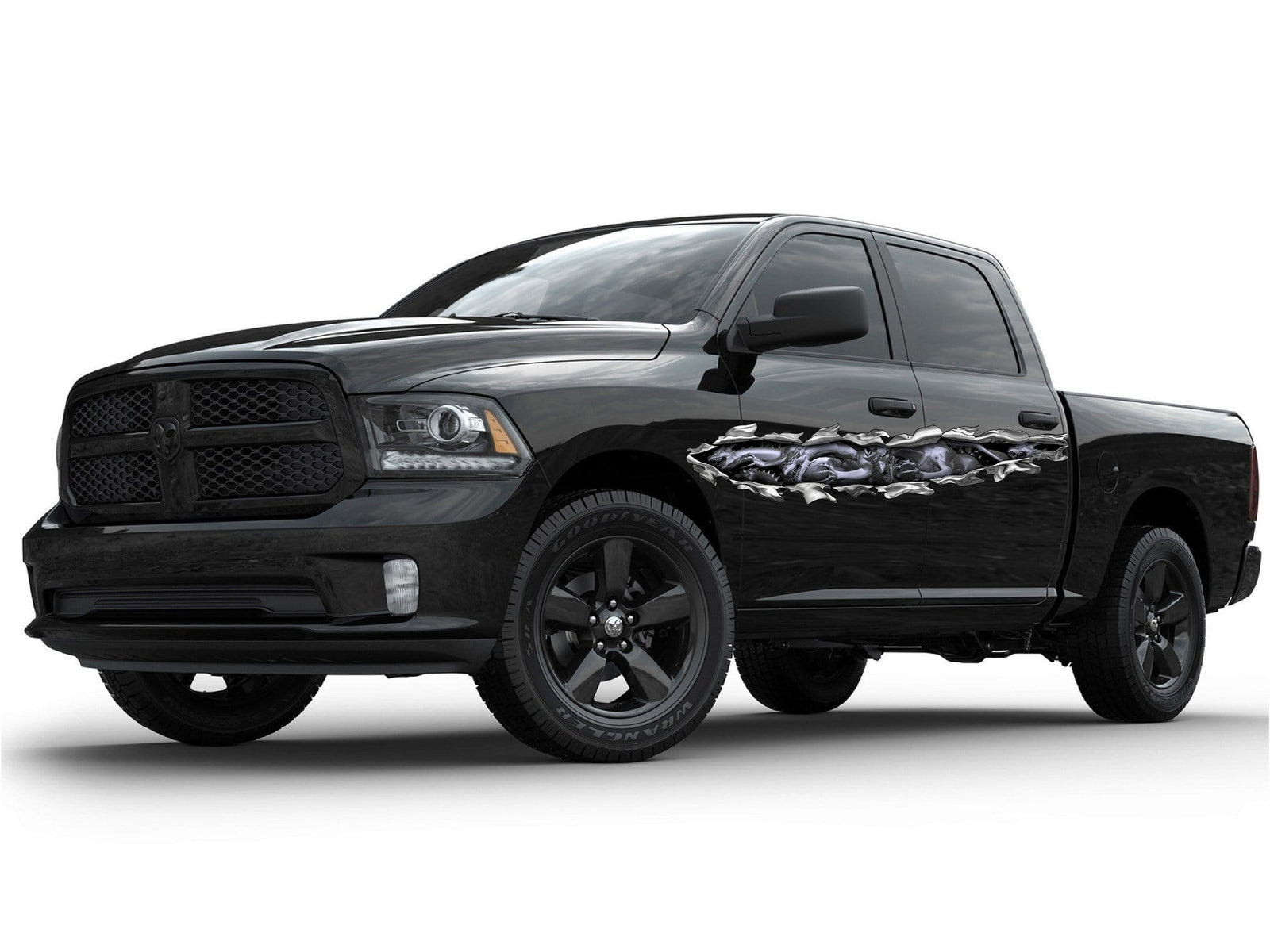 Dragon tear vinyl graphics on dodge ram truck