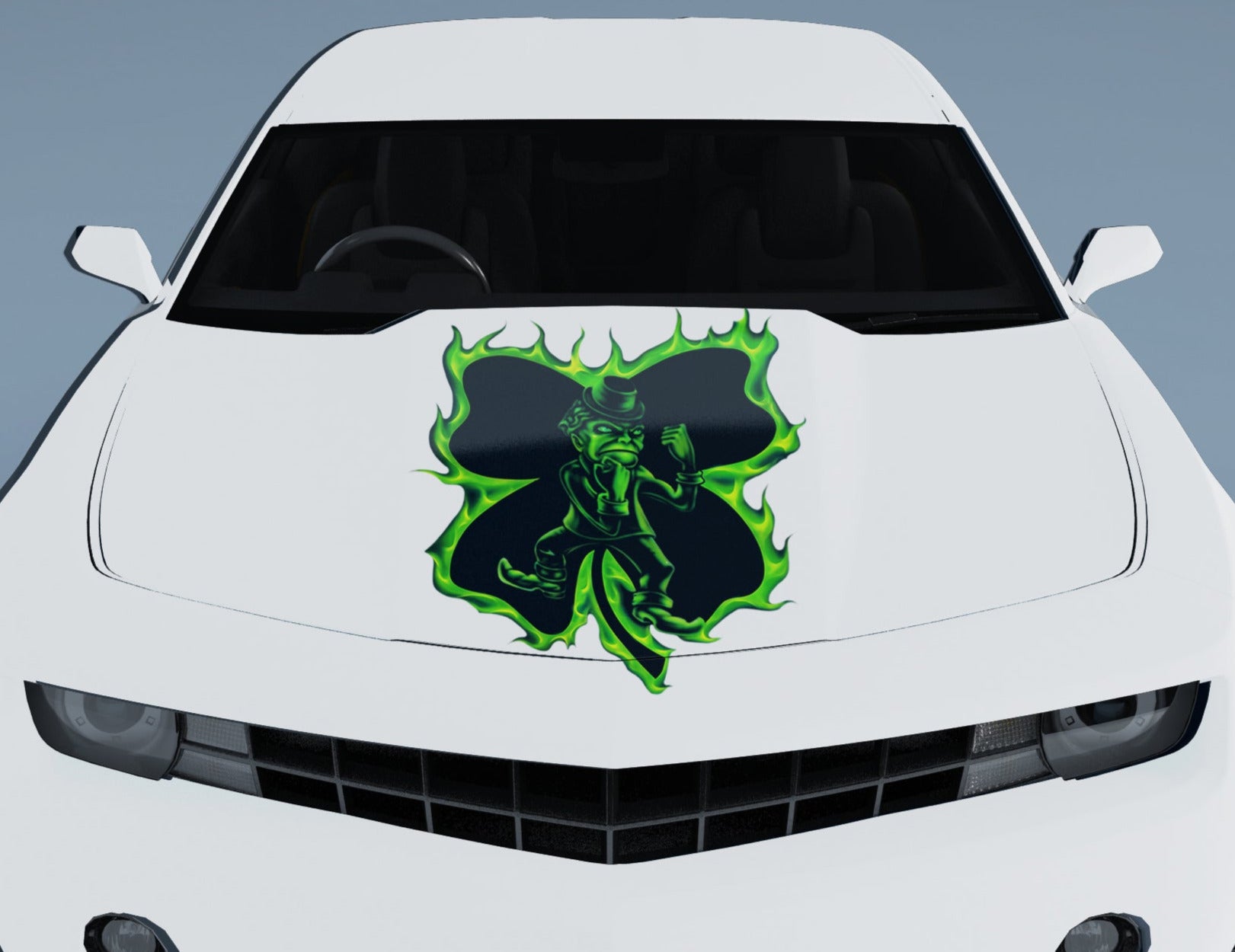 fighting irish clover decal on white car hood