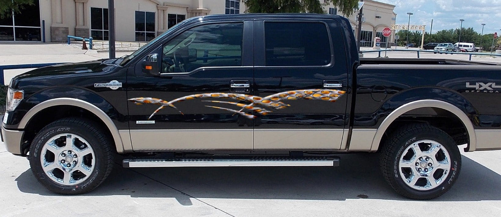 flaming barbwire stripe decals on truck