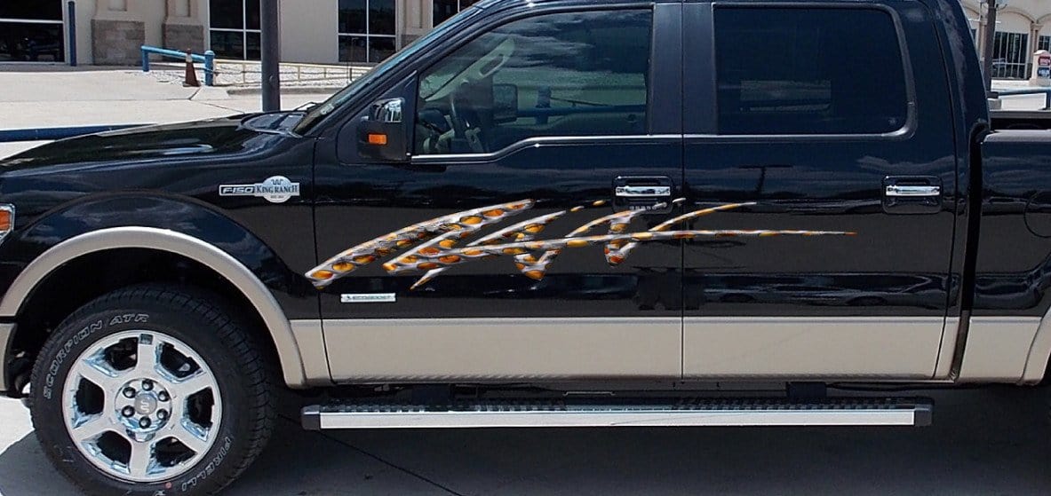 flaming vinyl stripes on black car