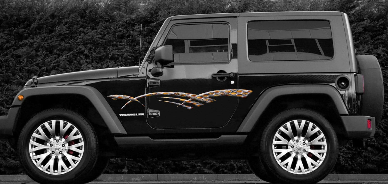 flaming barbwire stripe decals on truck