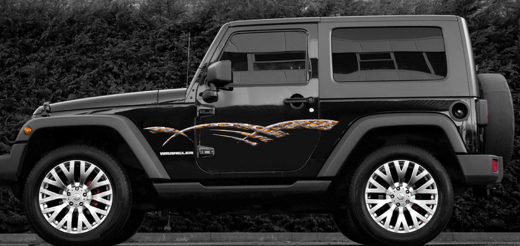 flaming barbwire stripe decals on truck