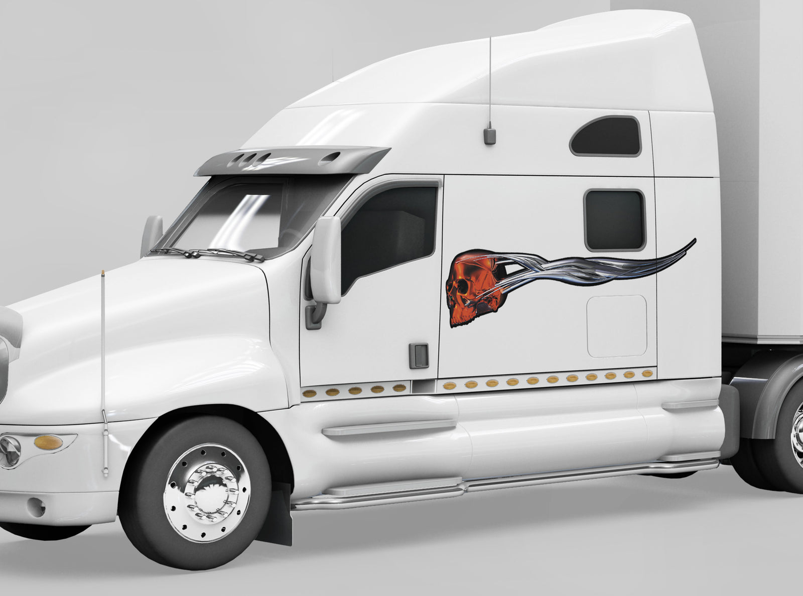 flying skull vinyl decal on the side of mini cooper car