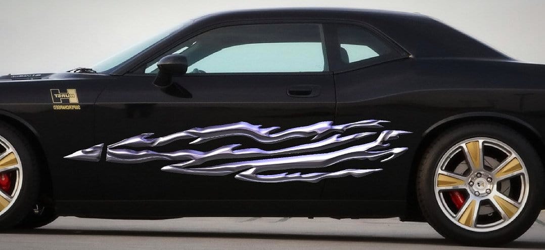 chrome 3d flames decals on black dodge charger