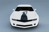 grim reaper decal on white camaro hood