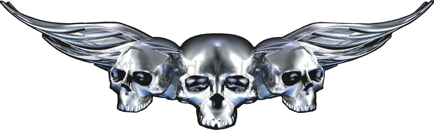 chrome winged skulls vinyl graphics on car hood