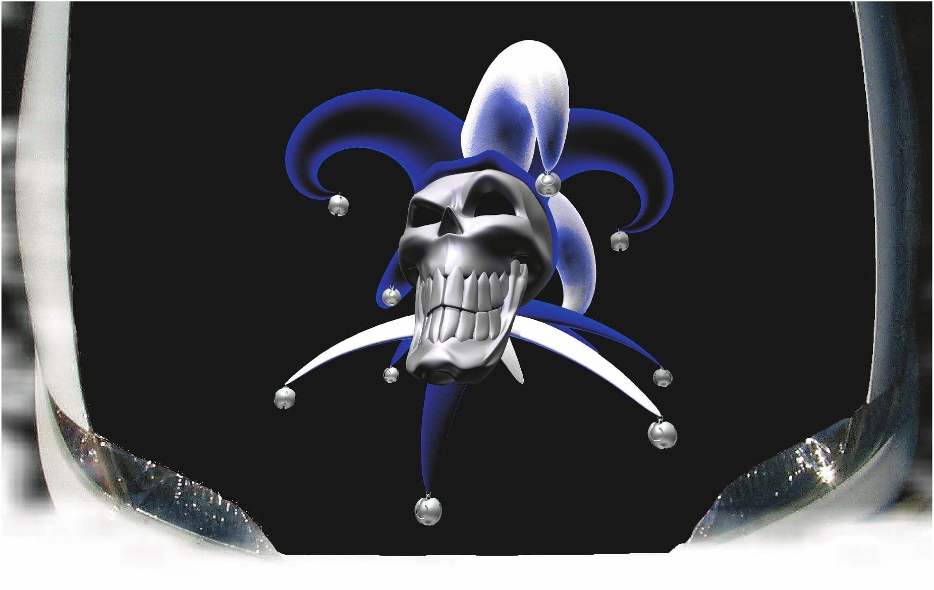 jester skull decal on truck tailgate