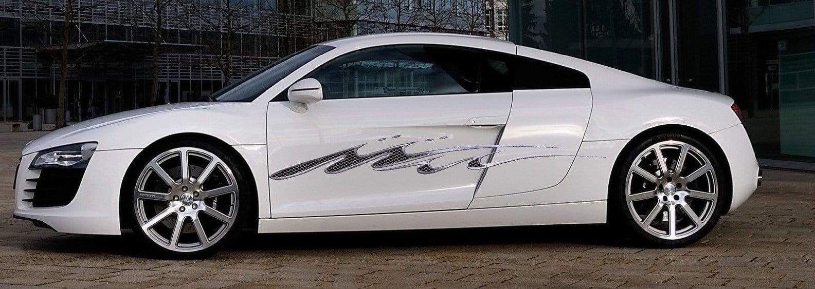 metal style vinyl decal stripe on black dodge ram truck