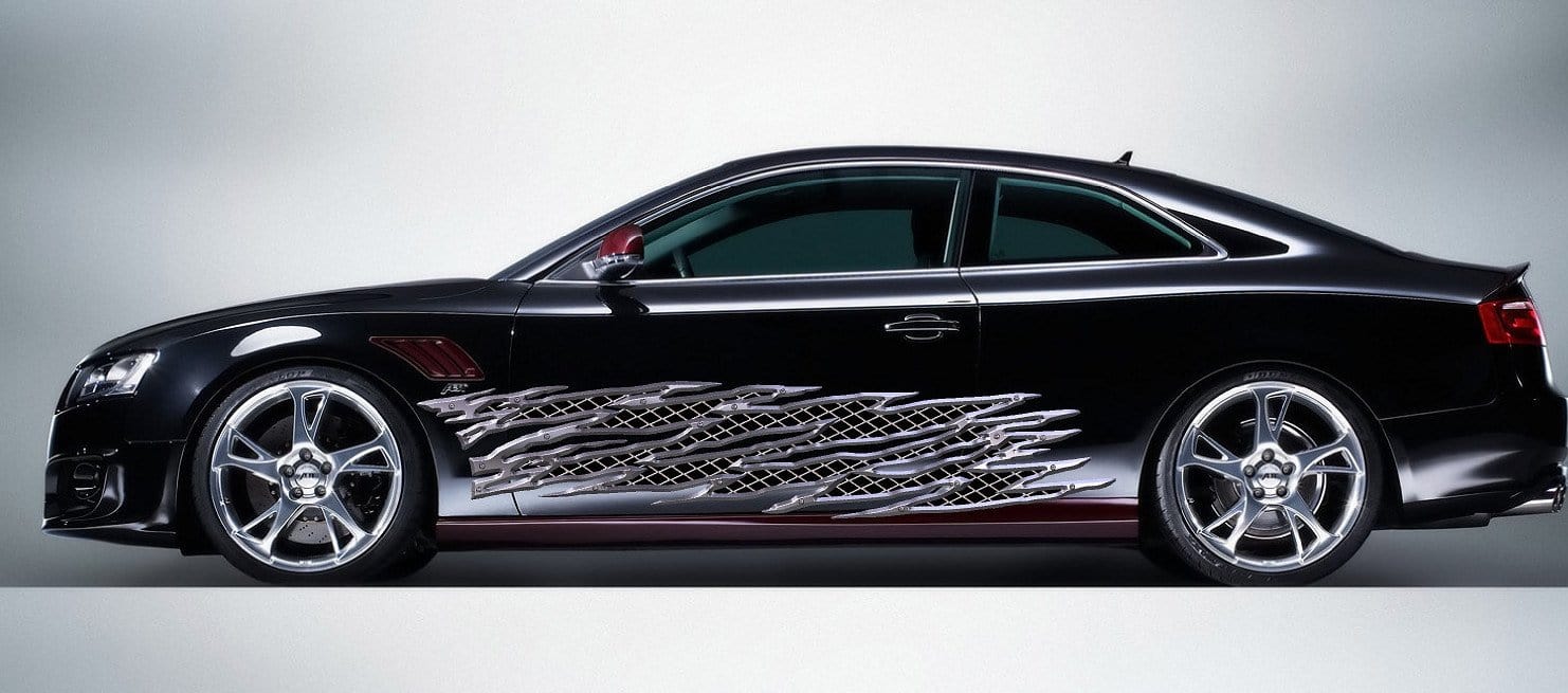 metal grill flames vinyl graphics on dodge ram