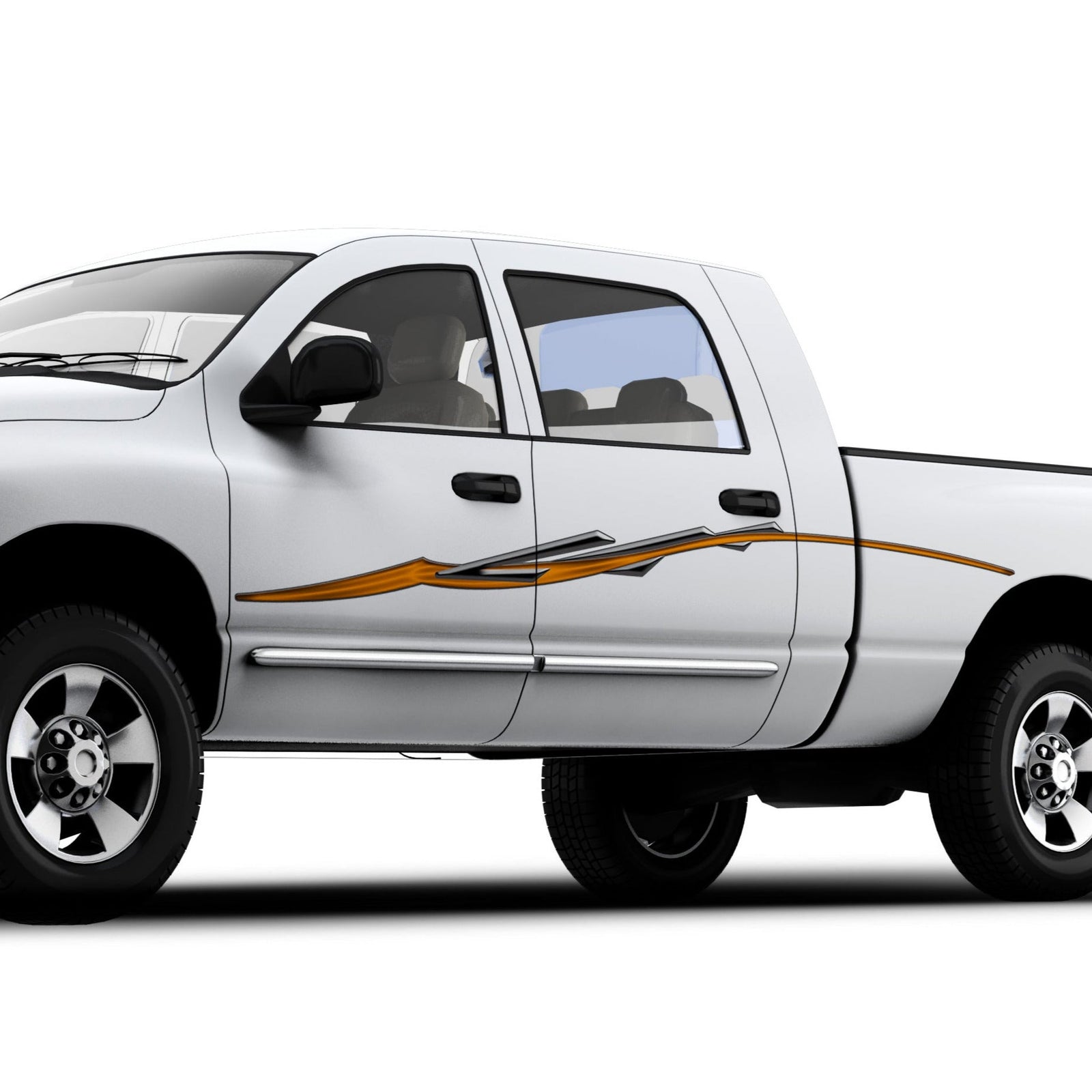 orange stripes vinyl decal on the side of pickup truck