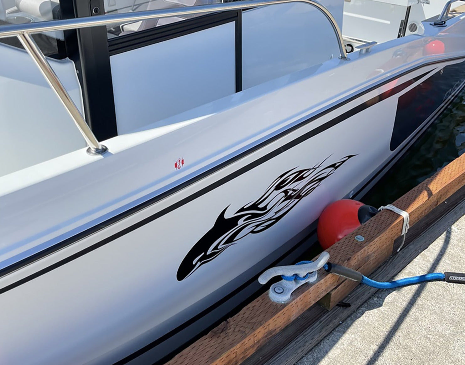 killer whale vinyl decal on boat