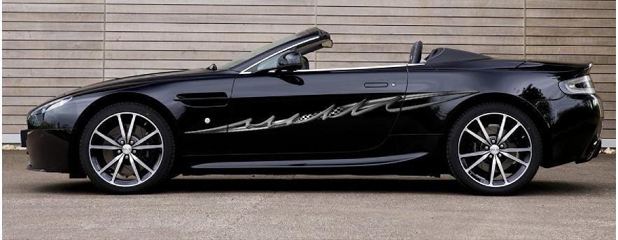 pulse checkered vinyl graphic stripe on the side of white truck