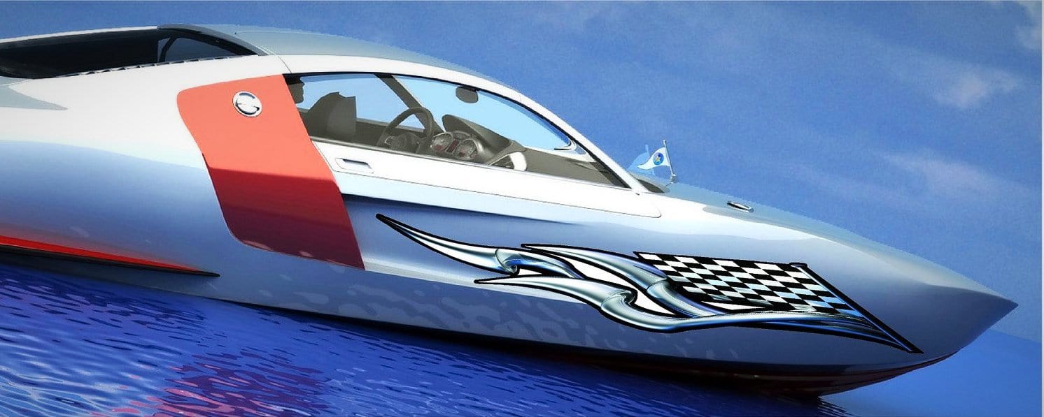 checkered flag Decals on a racing boat