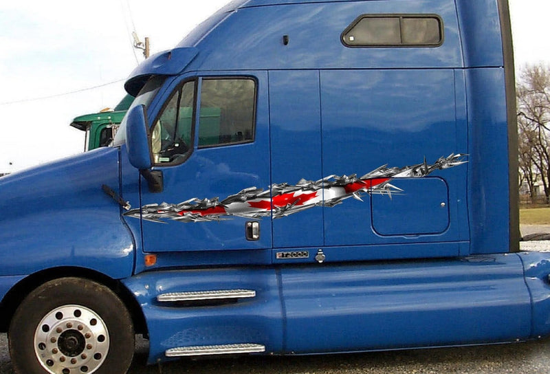 canadian flag tear vinyl graphics on semi truck