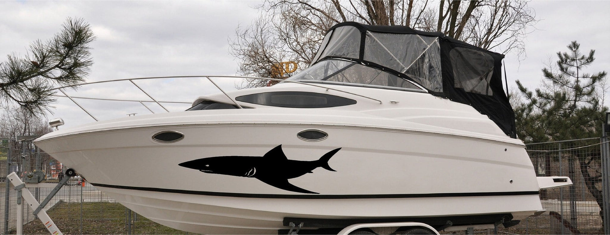 shark vinyl decal on boat