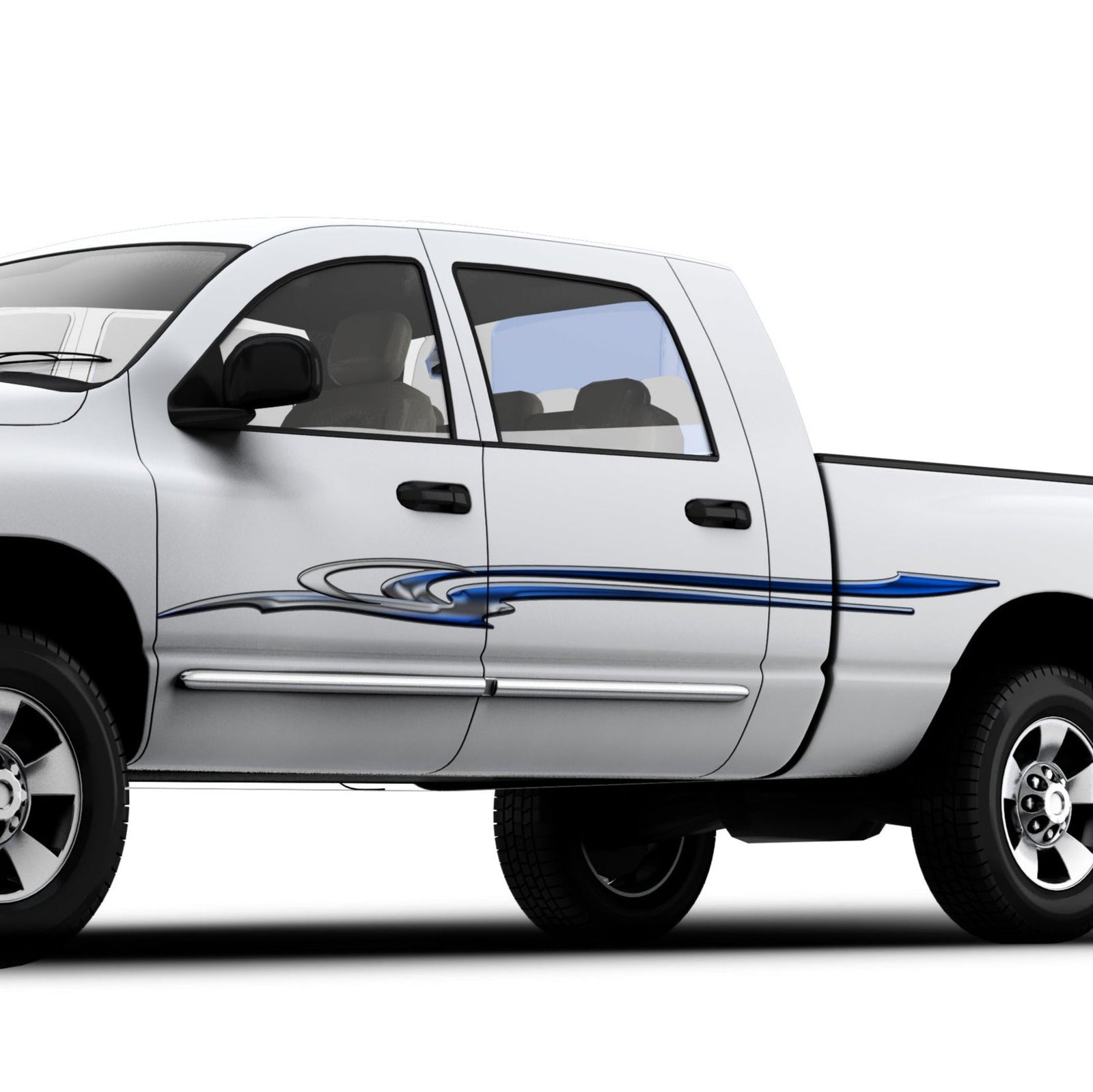 sky decals on the side of white truck