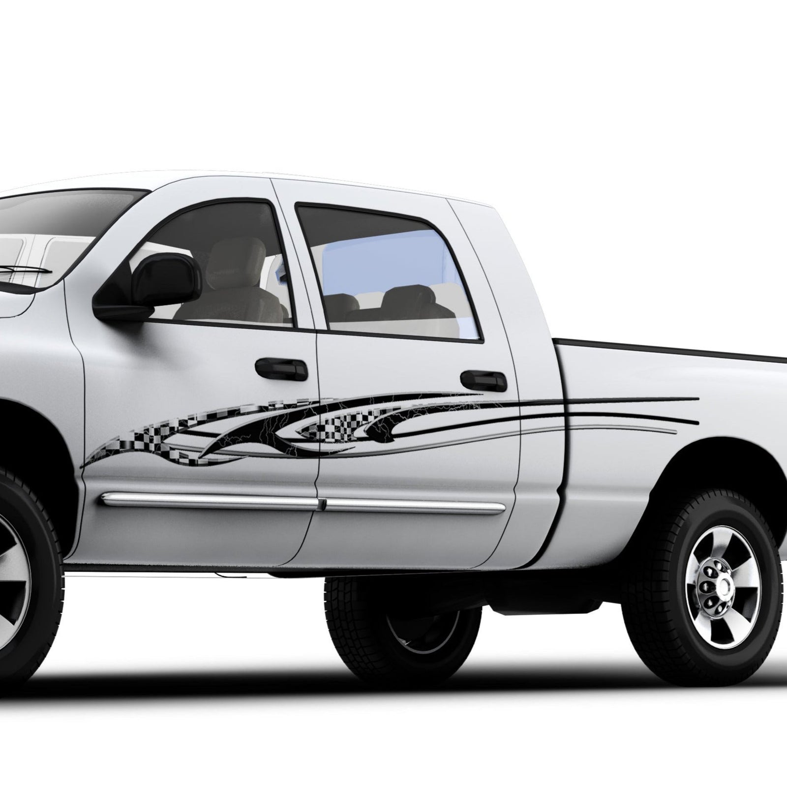 speed checkers vinyl graphics on the side of white semi truck