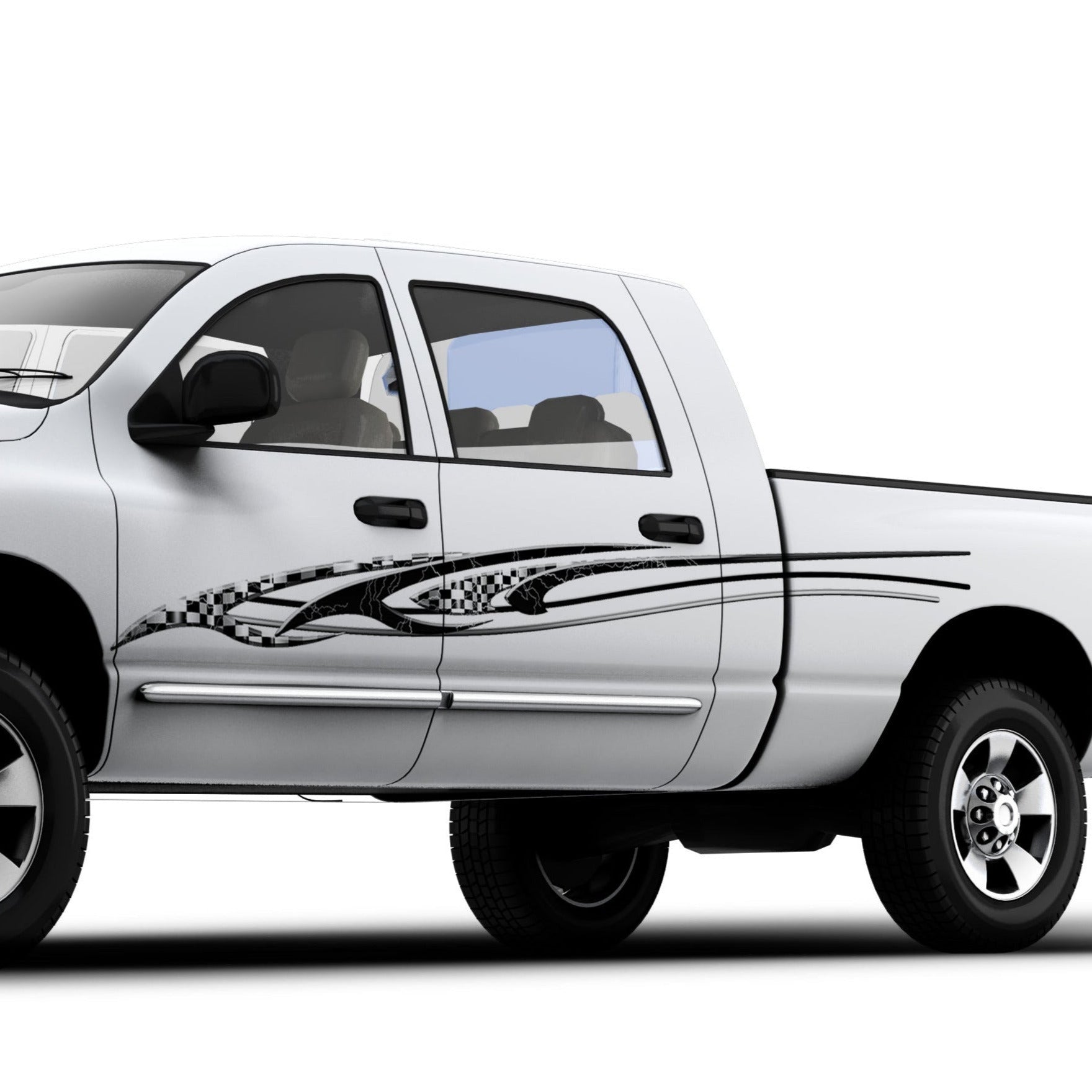 speed checkers vinyl graphics on the side of white semi truck