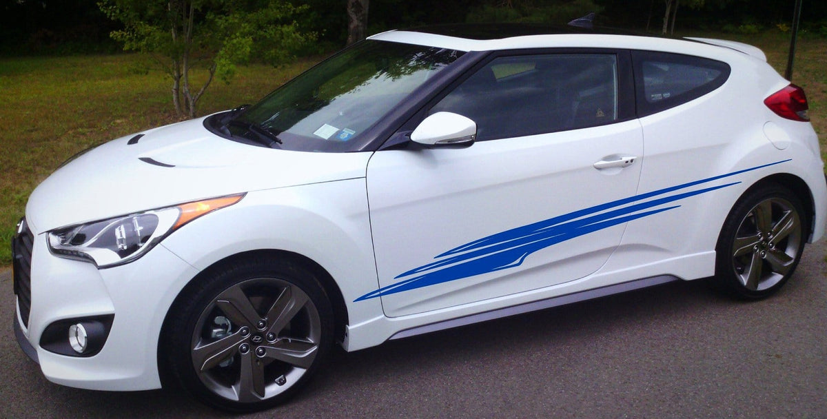 blue vinyl stripe decal on small car