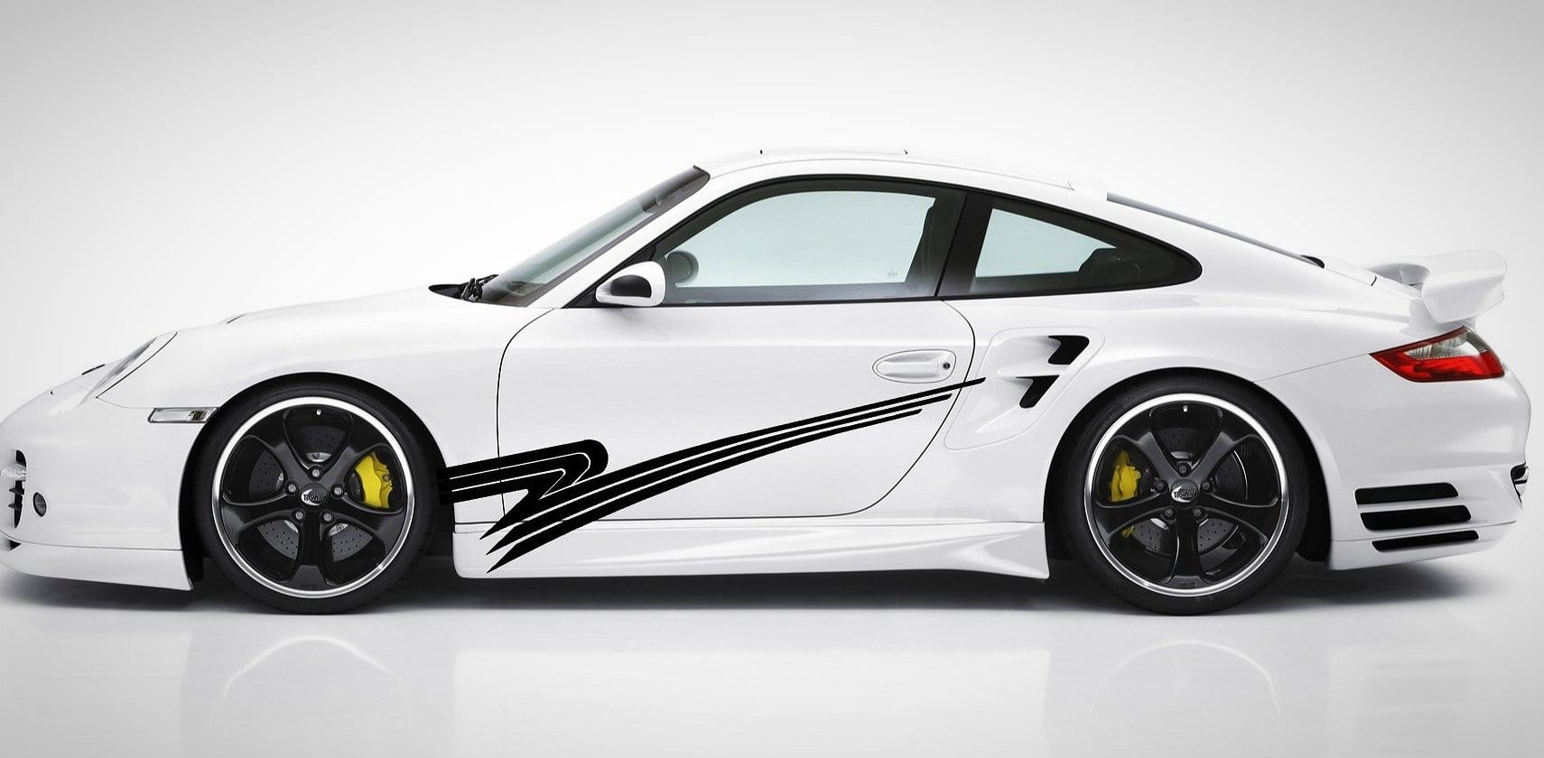 black vinyl check mark stripes on white porche car