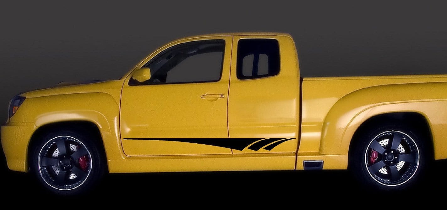 vinyl black stripe decal on the side of white truck