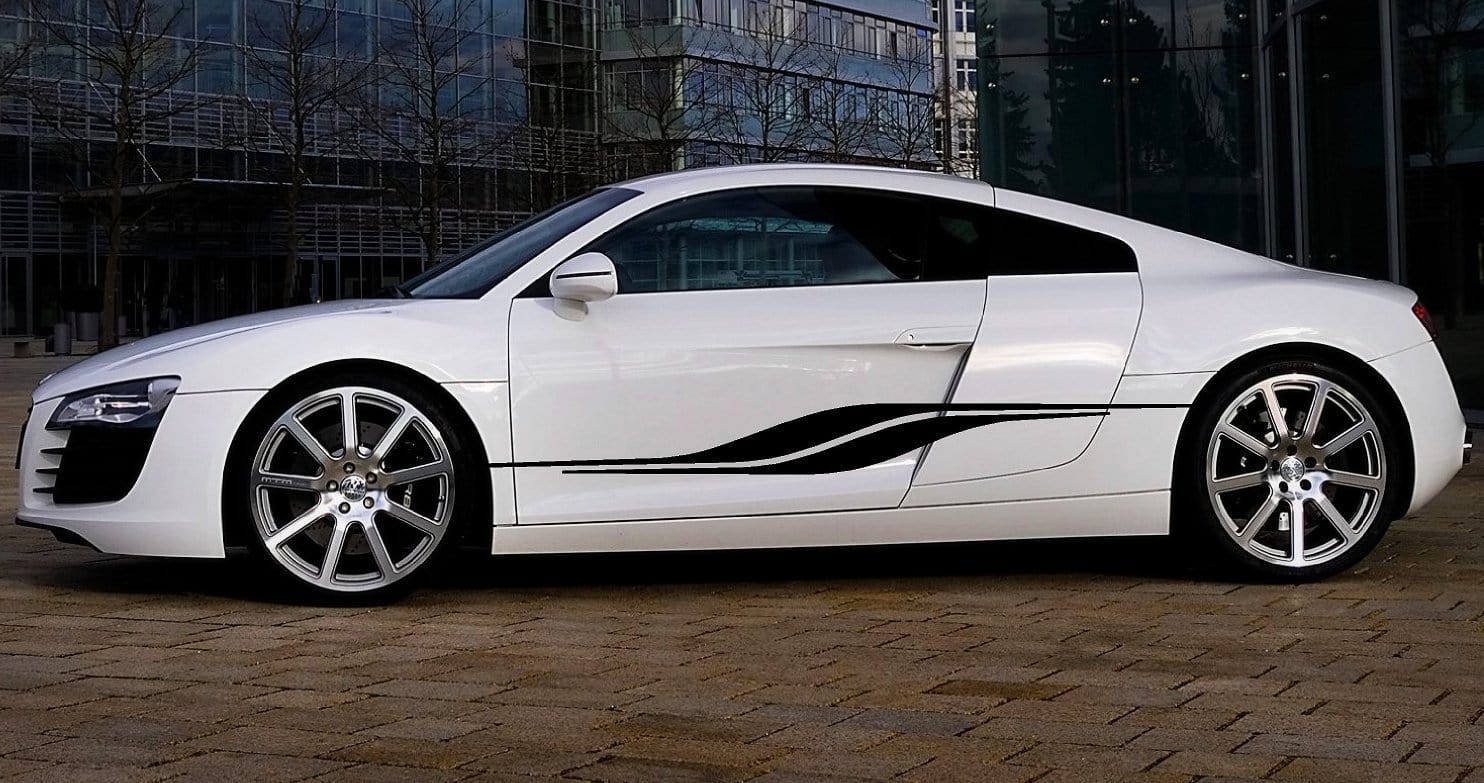 black vinyl decal stripes on sports car