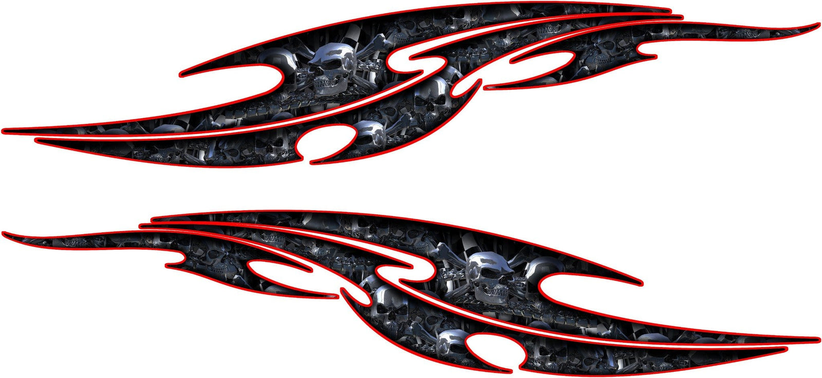 Tribal chrome skulls decals on the side of pickup truck