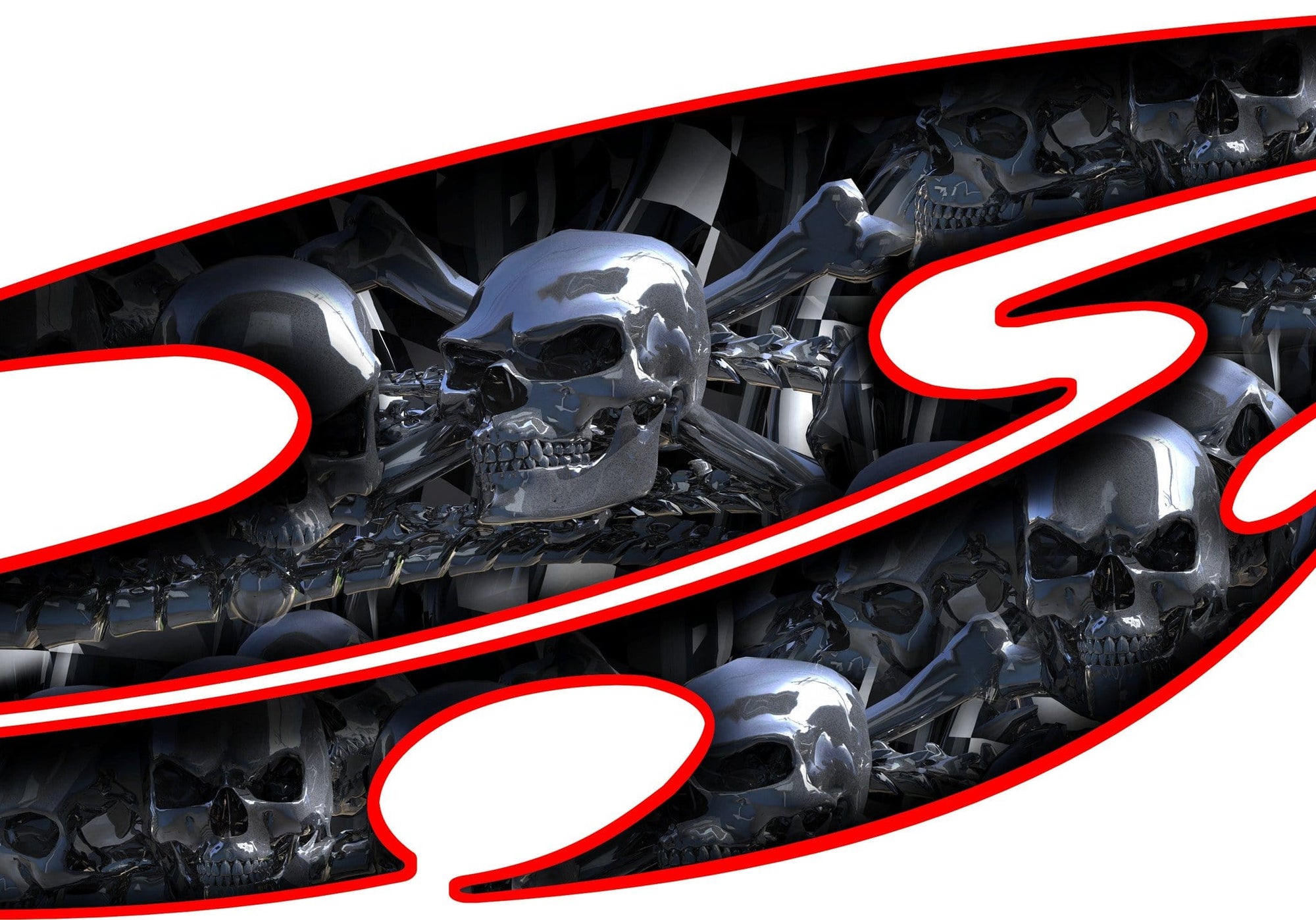 tribal chrome skull decal closeup view