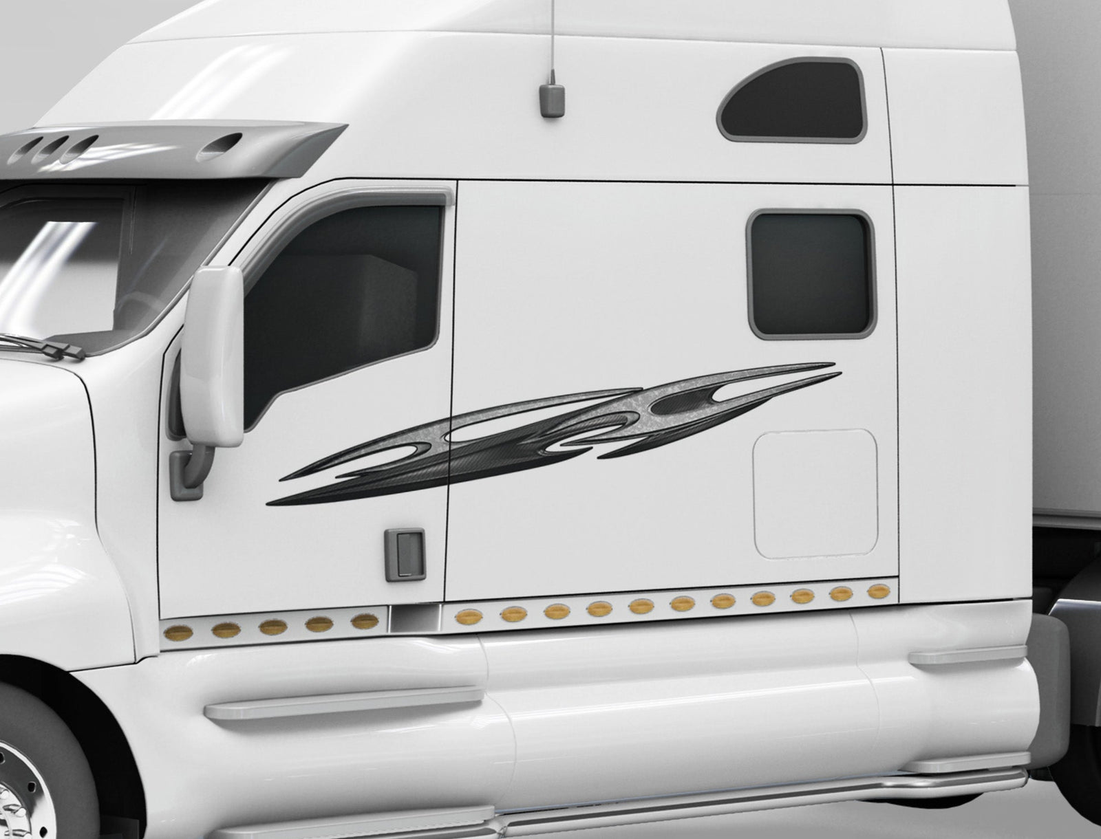 tribal carbon fiber vinyl decal on the side of white truck