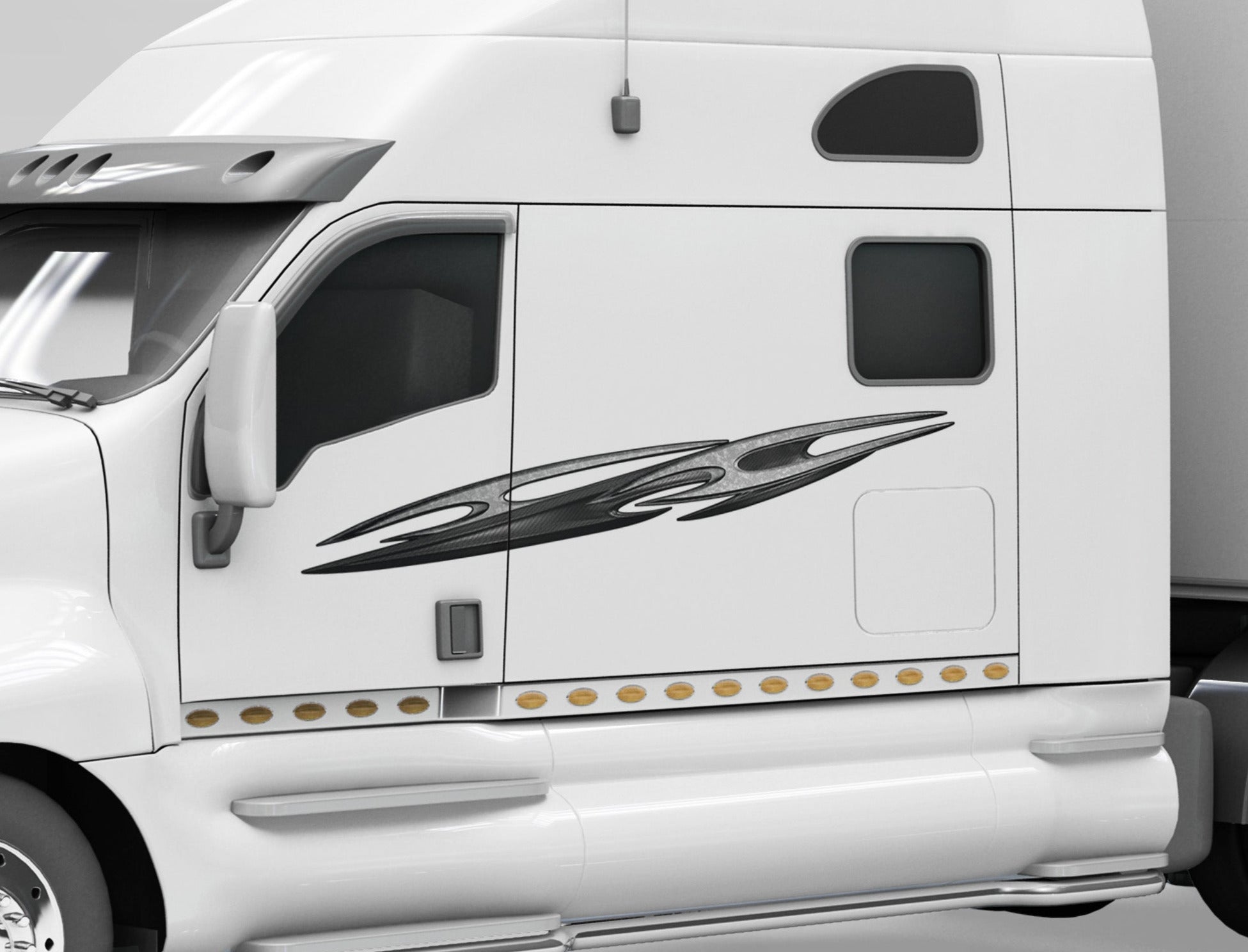 tribal carbon fiber vinyl decal on the side of white truck