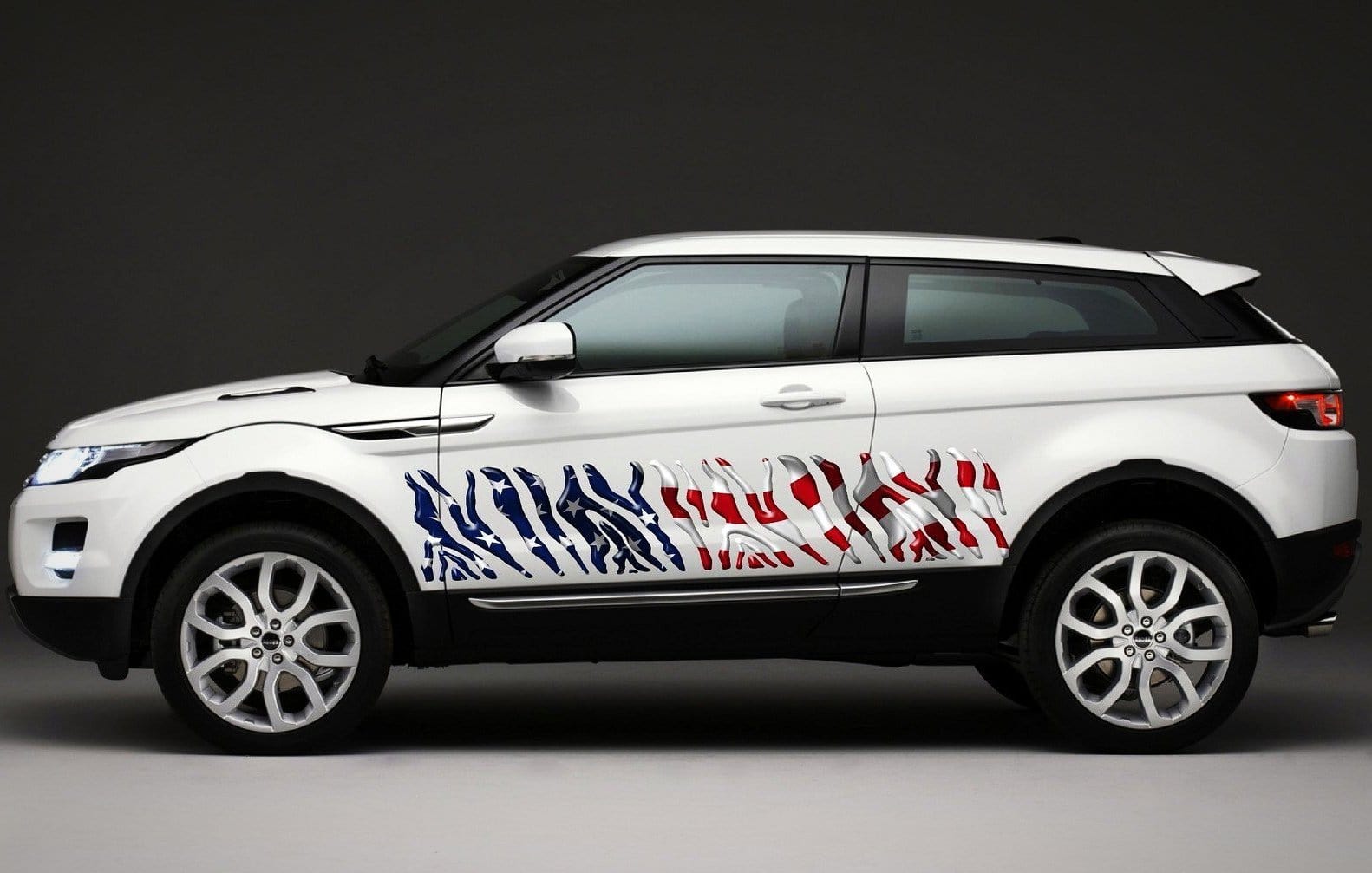 usa flag zebra stripes on big suv