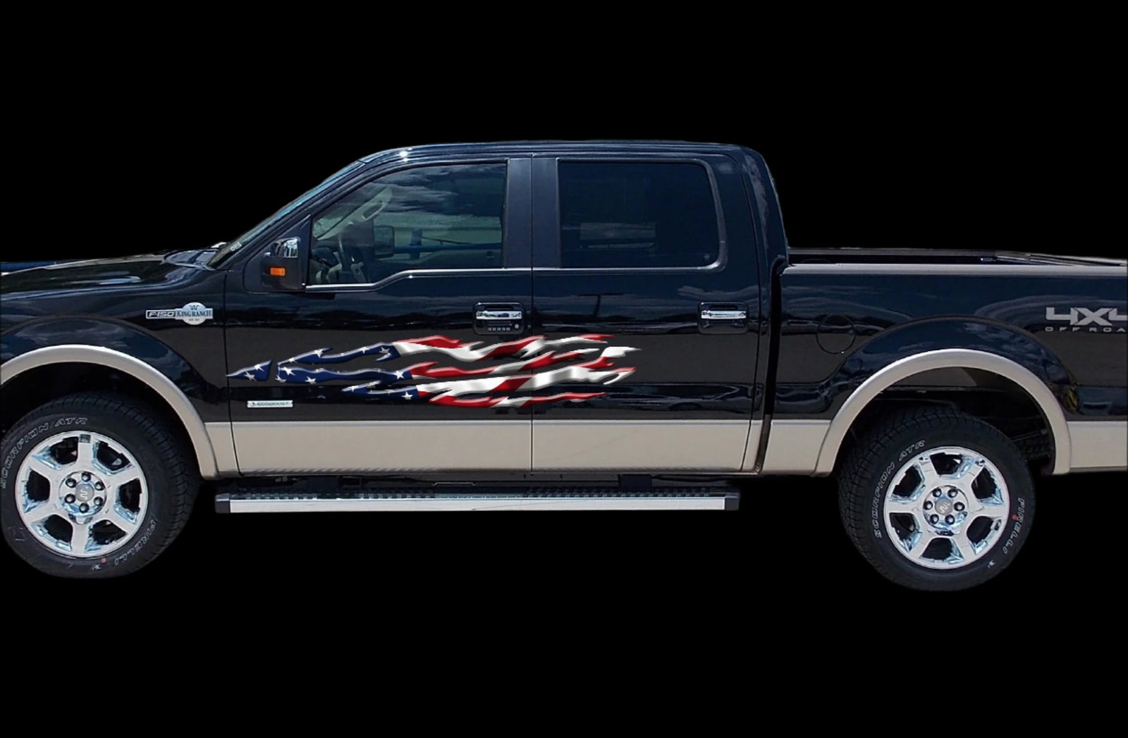 american flag flames decal on truck