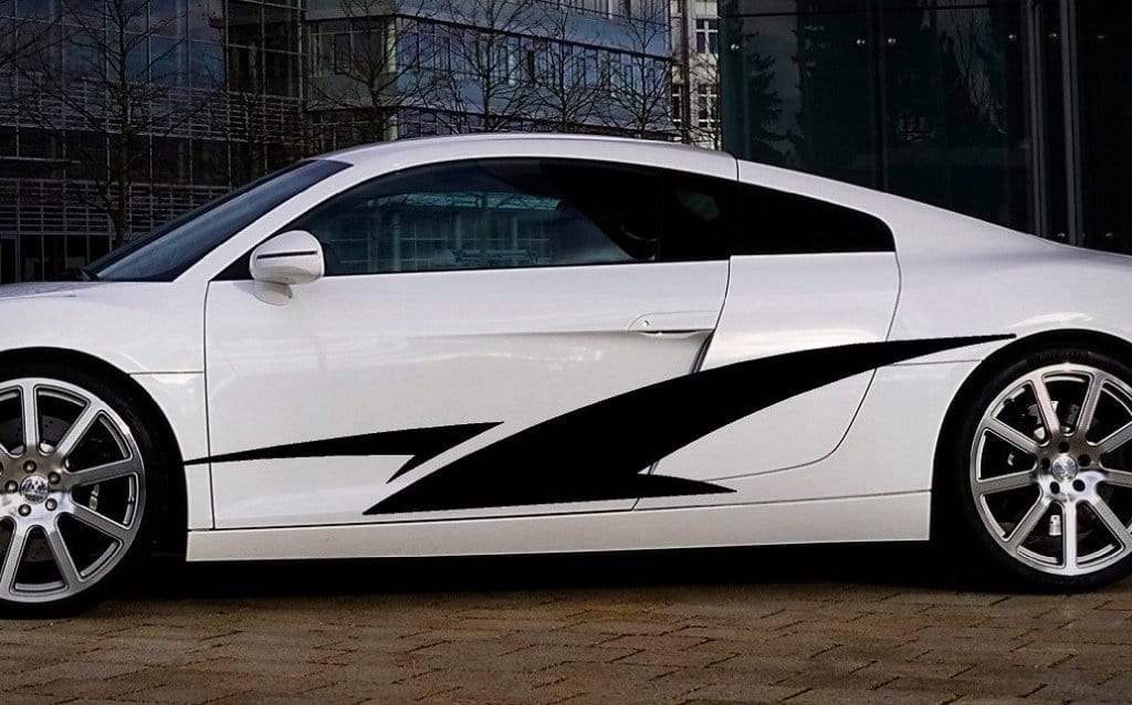 vinyl cut black stripes decals on white car