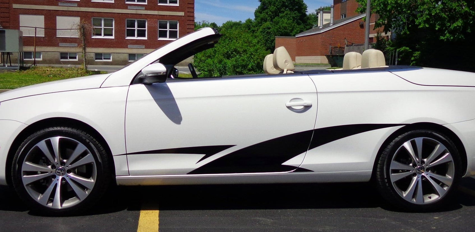 vinyl cut black stripes decals on white car