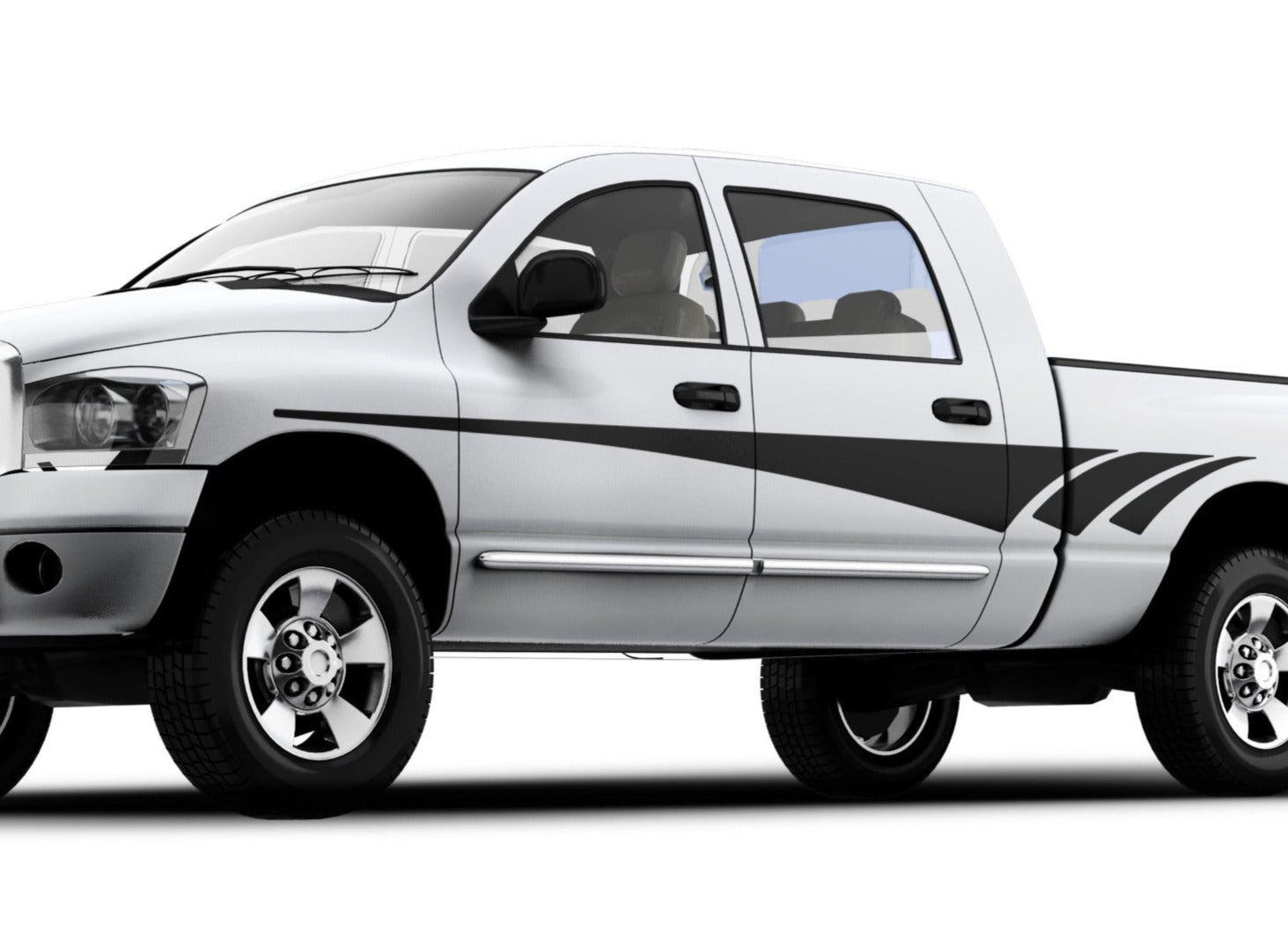 vinyl black stripe decal on the side of white truck