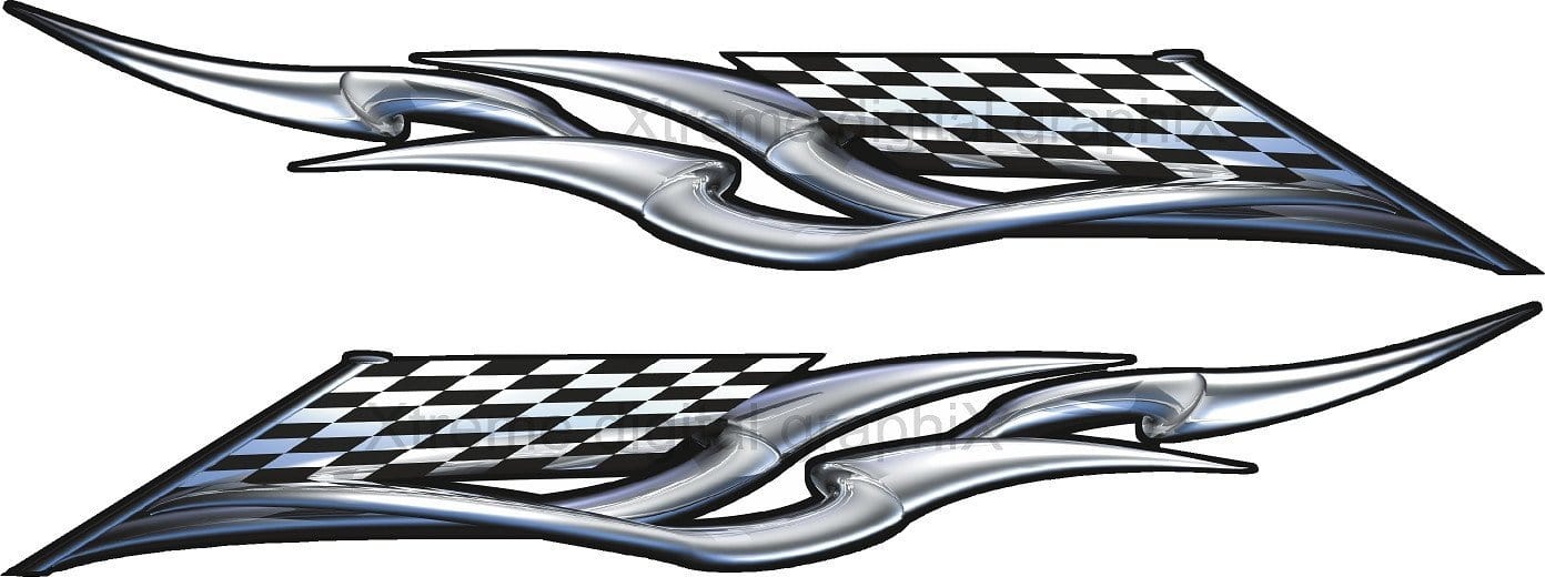checkered flag vinyl graphics on blue corvette