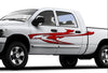 white pickup with red smear decal on driver side