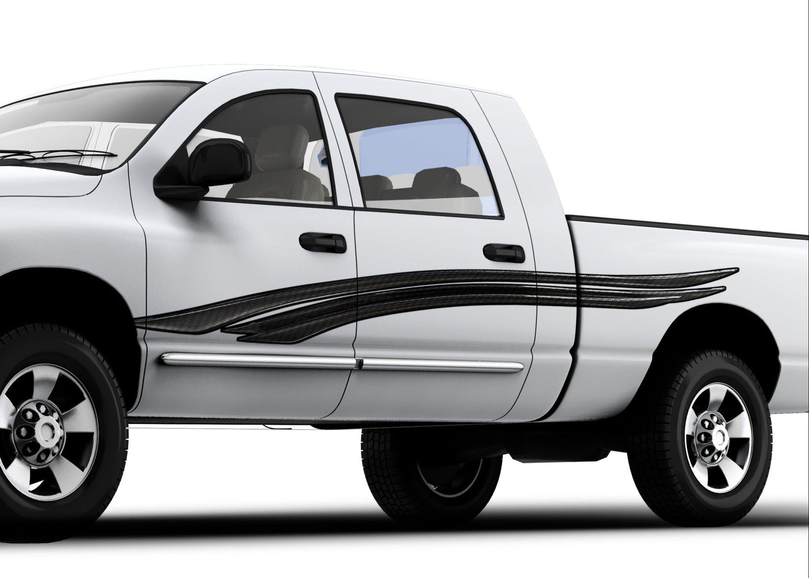 white semi trailer with aries tribal stripes on driver side