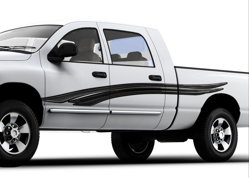 with pickup with carbon fibre graphic stripes across driver side