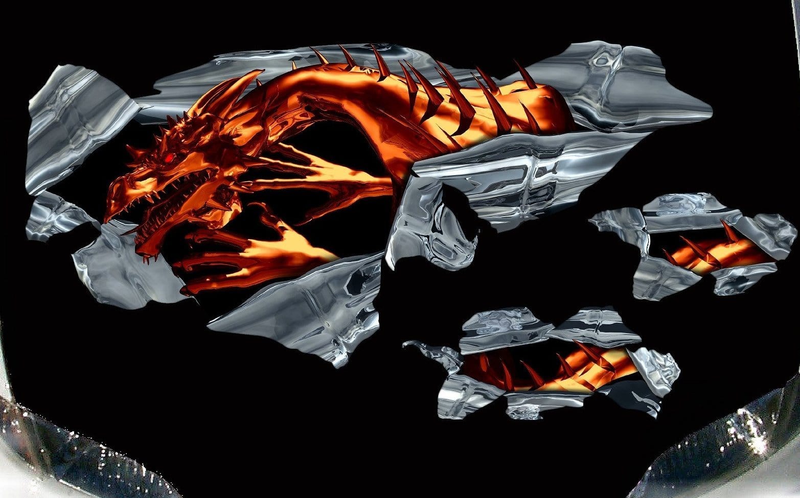 metal style dragon tears decals on car hood